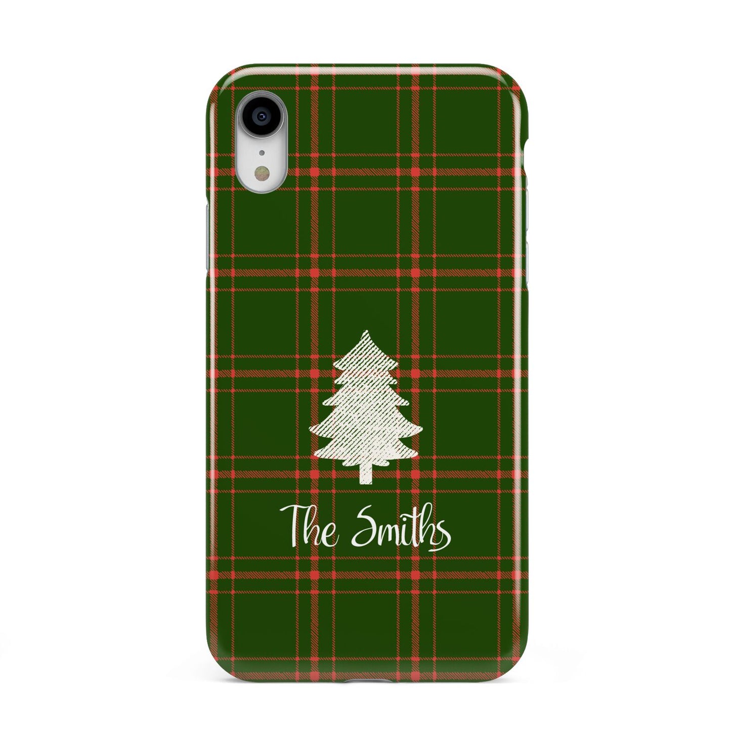 Green Tartan Christmas Tree Personalised Apple iPhone XR White 3D Tough Case