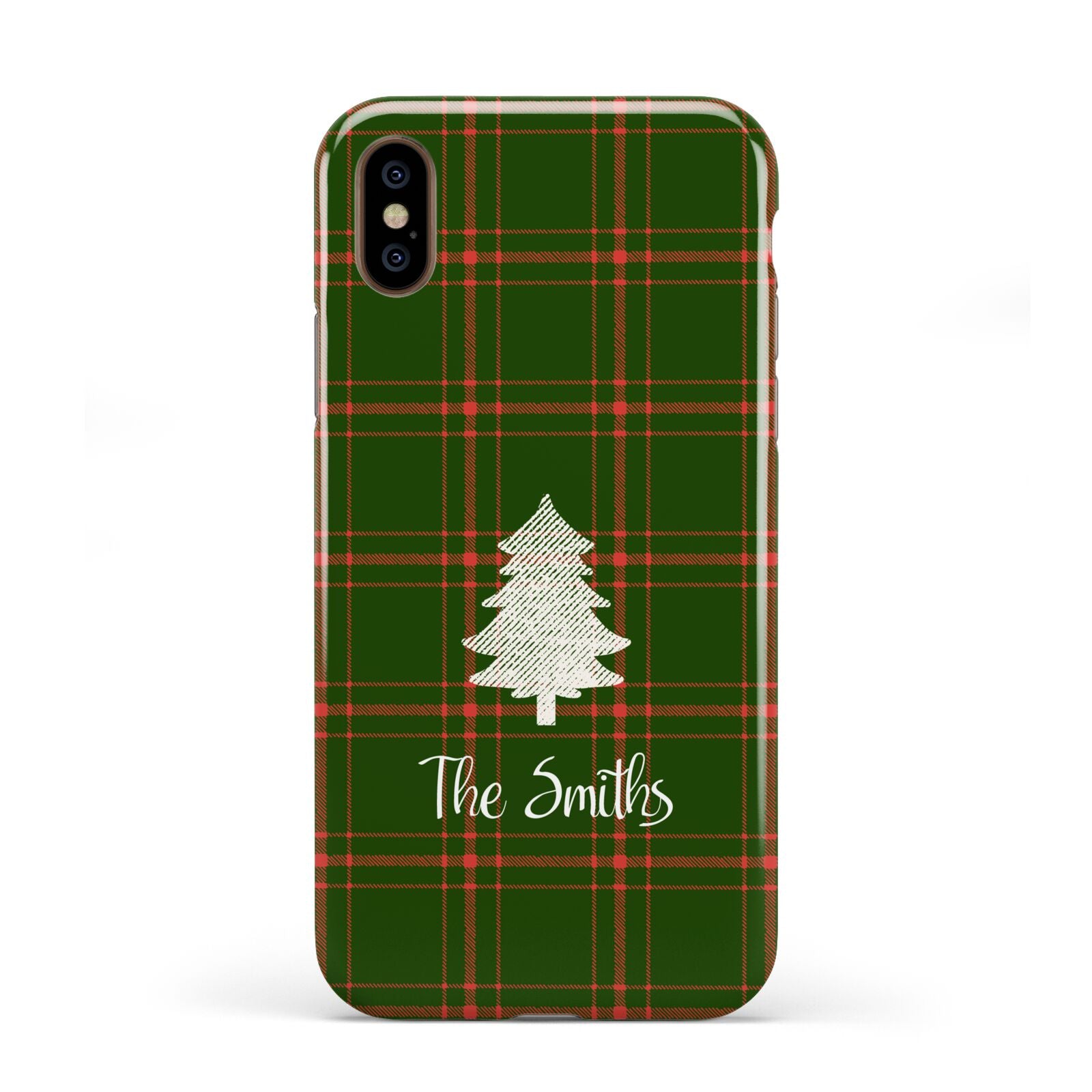 Green Tartan Christmas Tree Personalised Apple iPhone XS 3D Tough