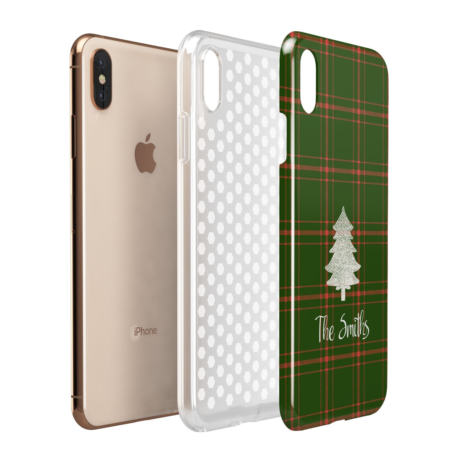 Green Tartan Christmas Tree Personalised Apple iPhone Xs Max 3D Tough Case Expanded View