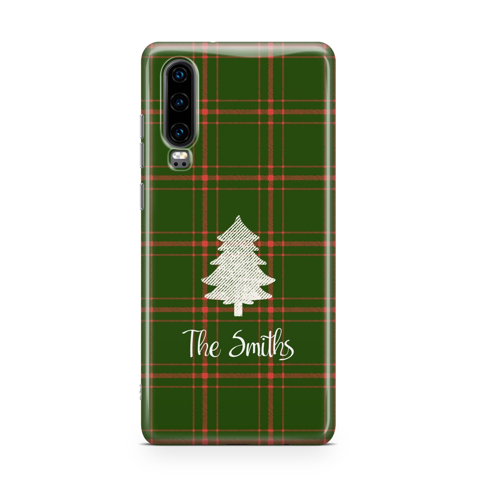 Green Tartan Christmas Tree Personalised Huawei P30 Phone Case