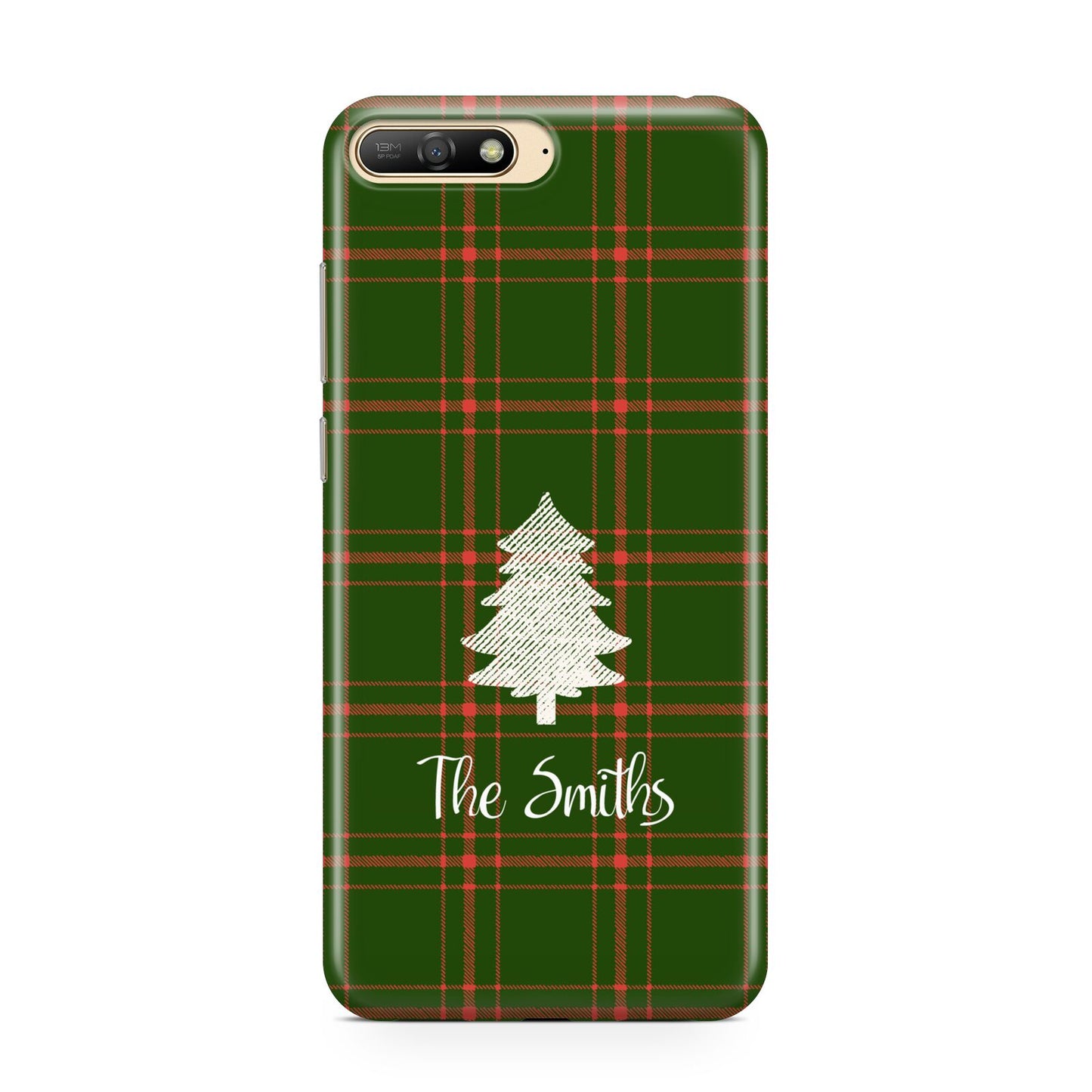 Green Tartan Christmas Tree Personalised Huawei Y6 2018