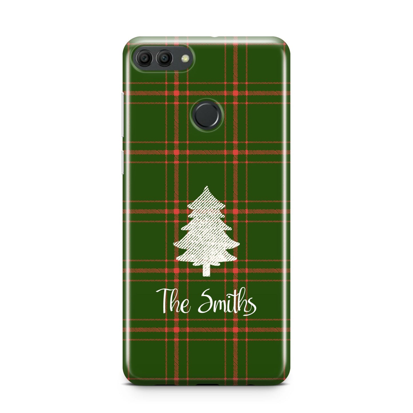 Green Tartan Christmas Tree Personalised Huawei Y9 2018