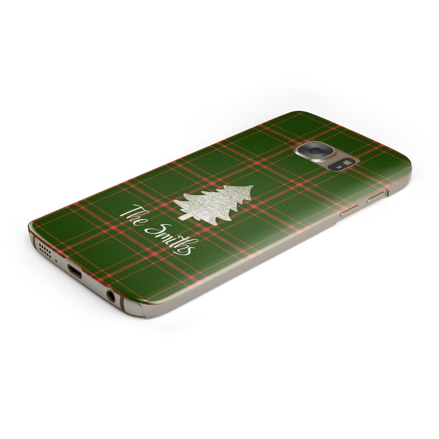 Green Tartan Christmas Tree Personalised Protective Samsung Galaxy Case Angled Image