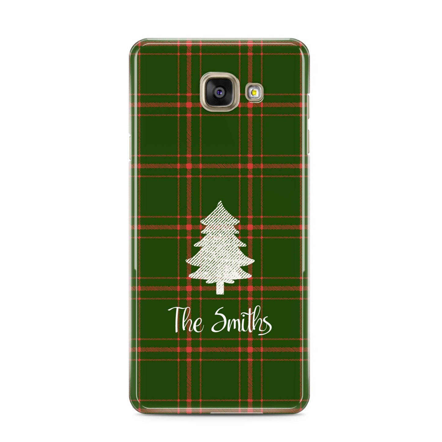 Green Tartan Christmas Tree Personalised Samsung Galaxy A3 2016 Case on gold phone