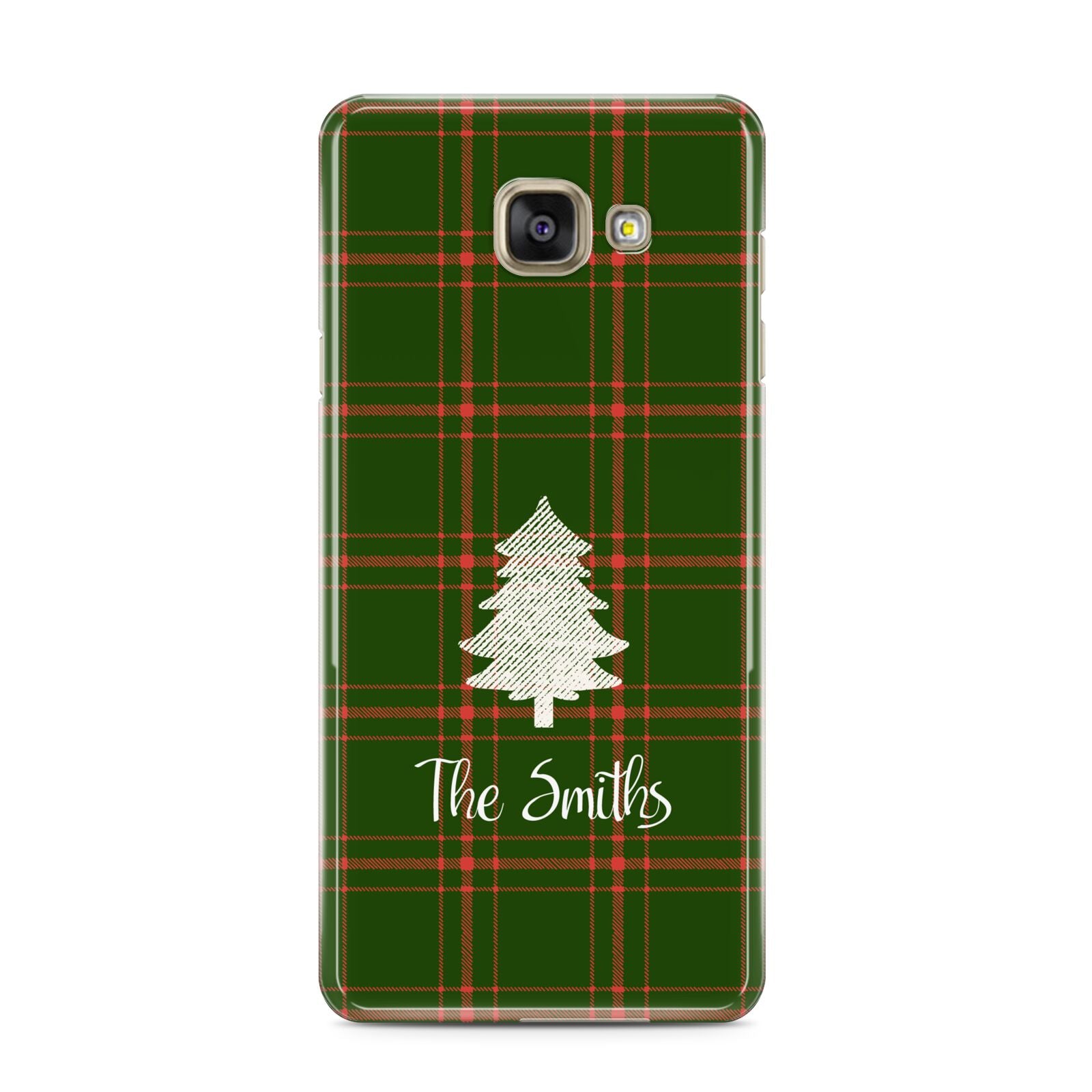 Green Tartan Christmas Tree Personalised Samsung Galaxy A3 2016 Case on gold phone