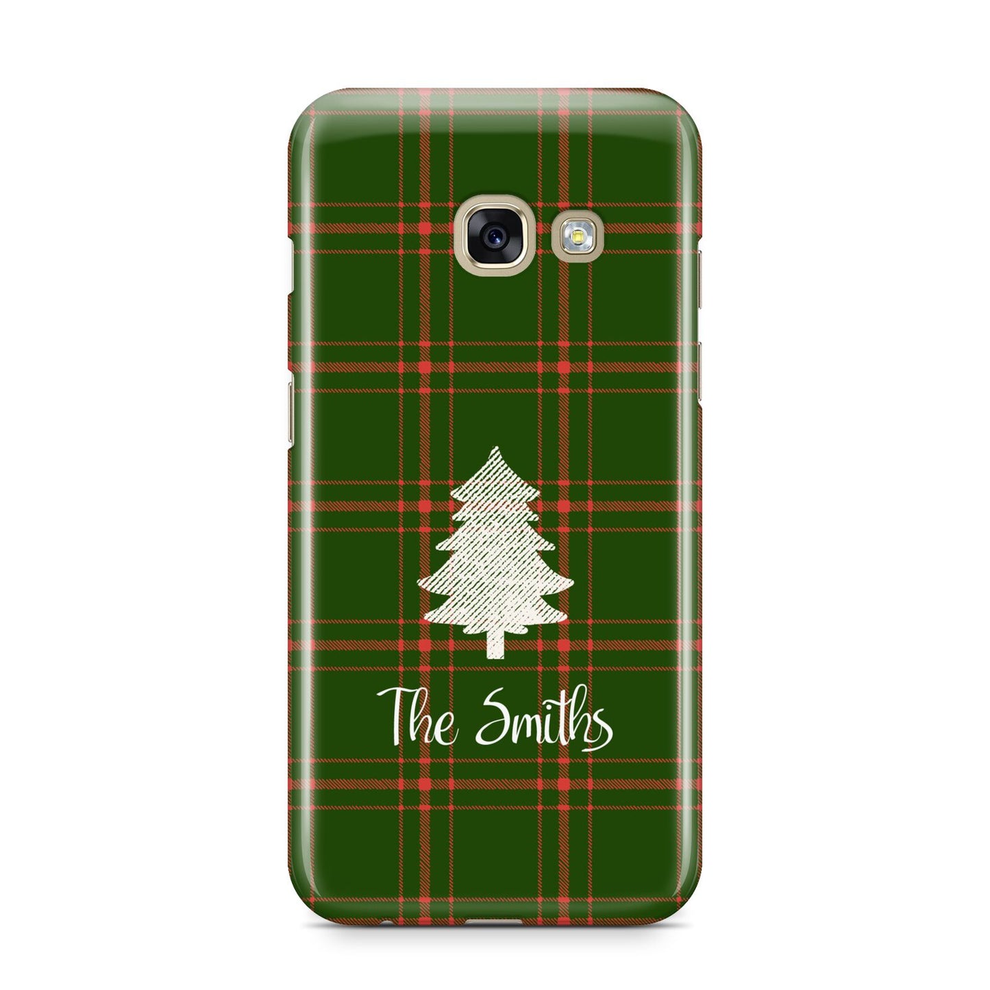 Green Tartan Christmas Tree Personalised Samsung Galaxy A3 2017 Case on gold phone