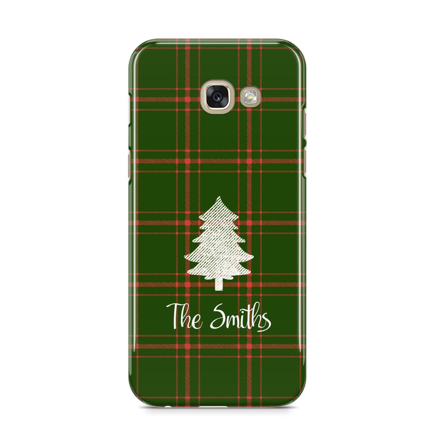 Green Tartan Christmas Tree Personalised Samsung Galaxy A5 2017 Case on gold phone