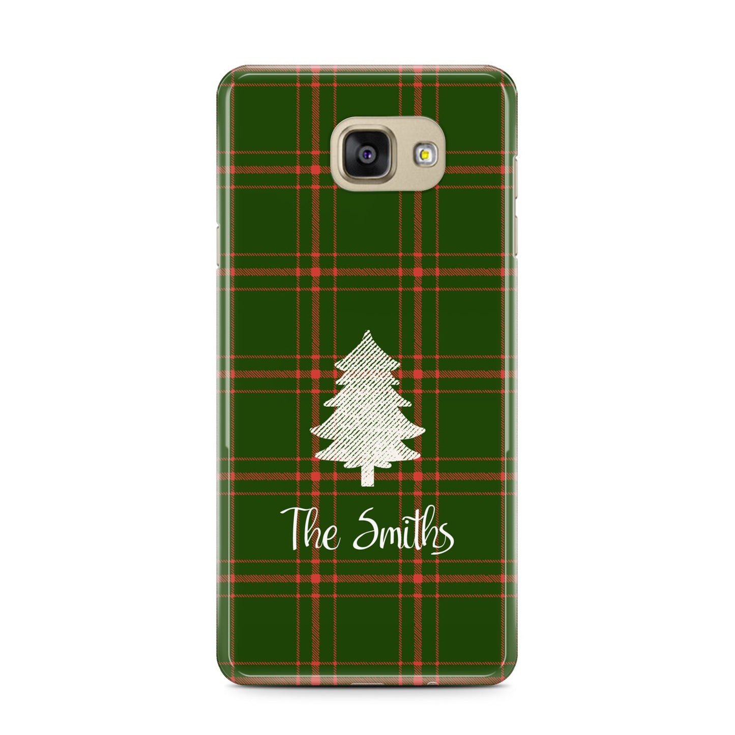 Green Tartan Christmas Tree Personalised Samsung Galaxy A7 2016 Case on gold phone