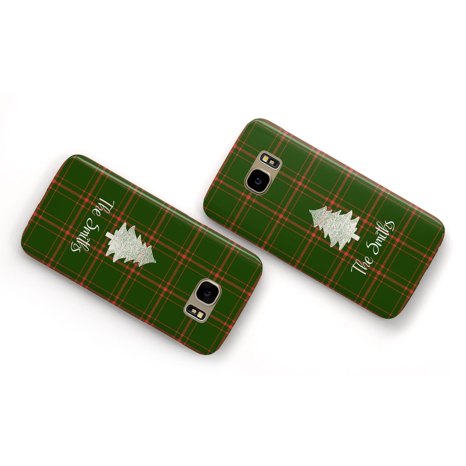 Green Tartan Christmas Tree Personalised Samsung Galaxy Case Flat Overview