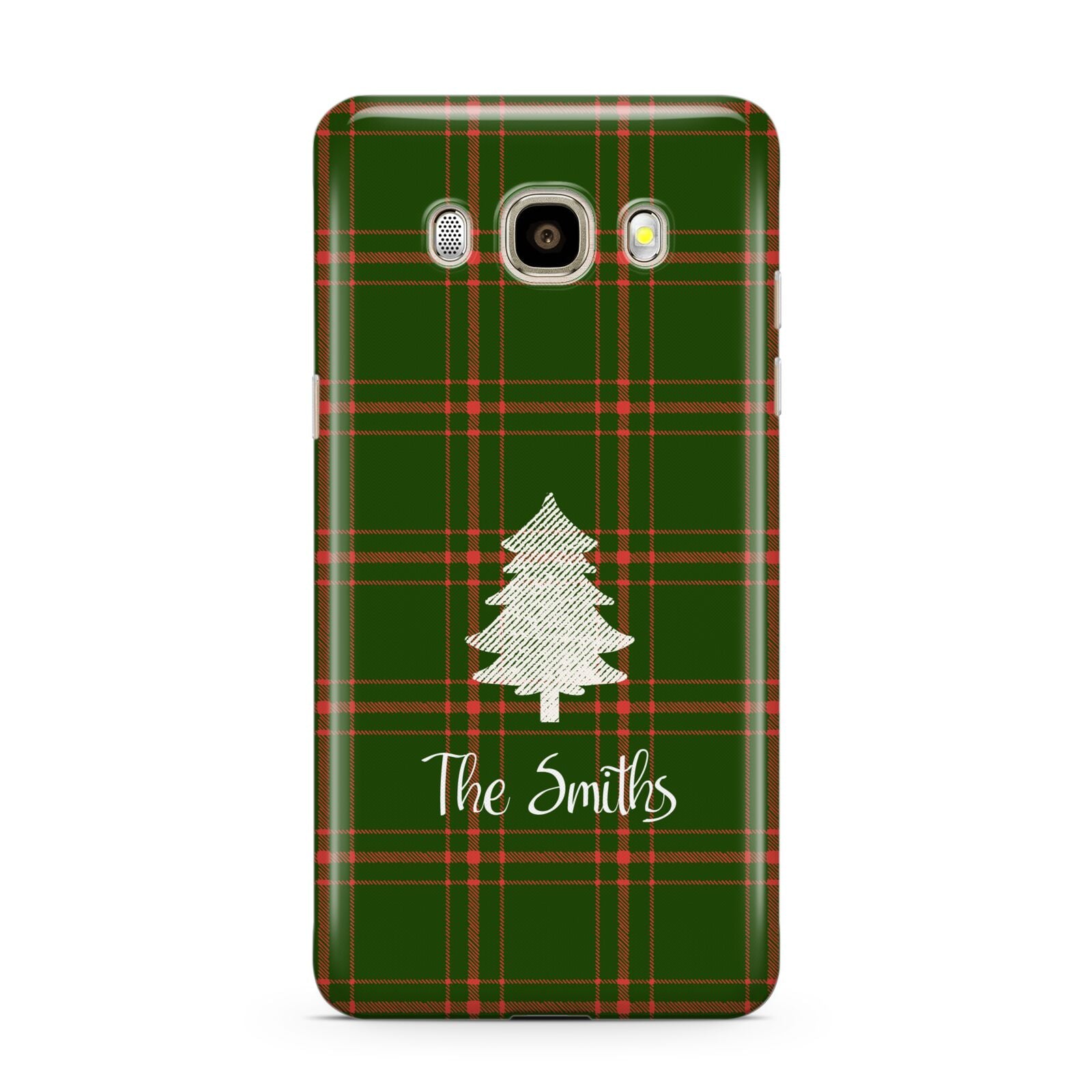 Green Tartan Christmas Tree Personalised Samsung Galaxy J7 2016 Case on gold phone