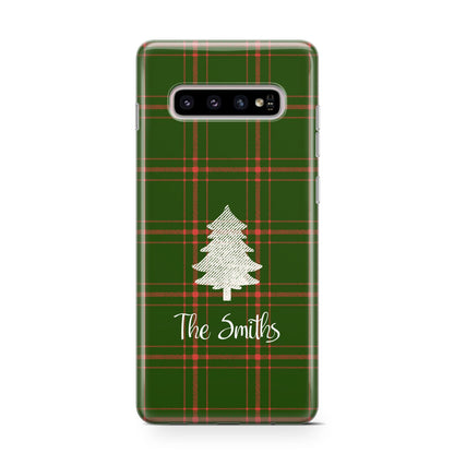 Green Tartan Christmas Tree Personalised Samsung Galaxy S10 Case