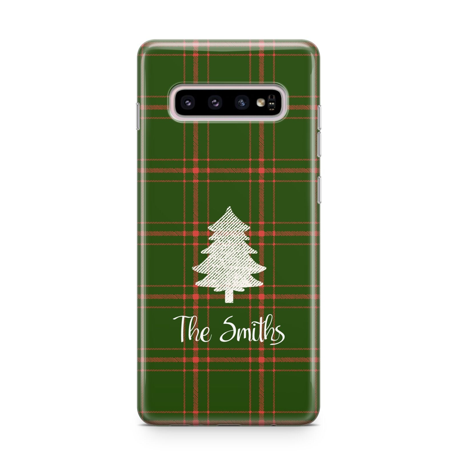 Green Tartan Christmas Tree Personalised Samsung Galaxy S10 Plus Case