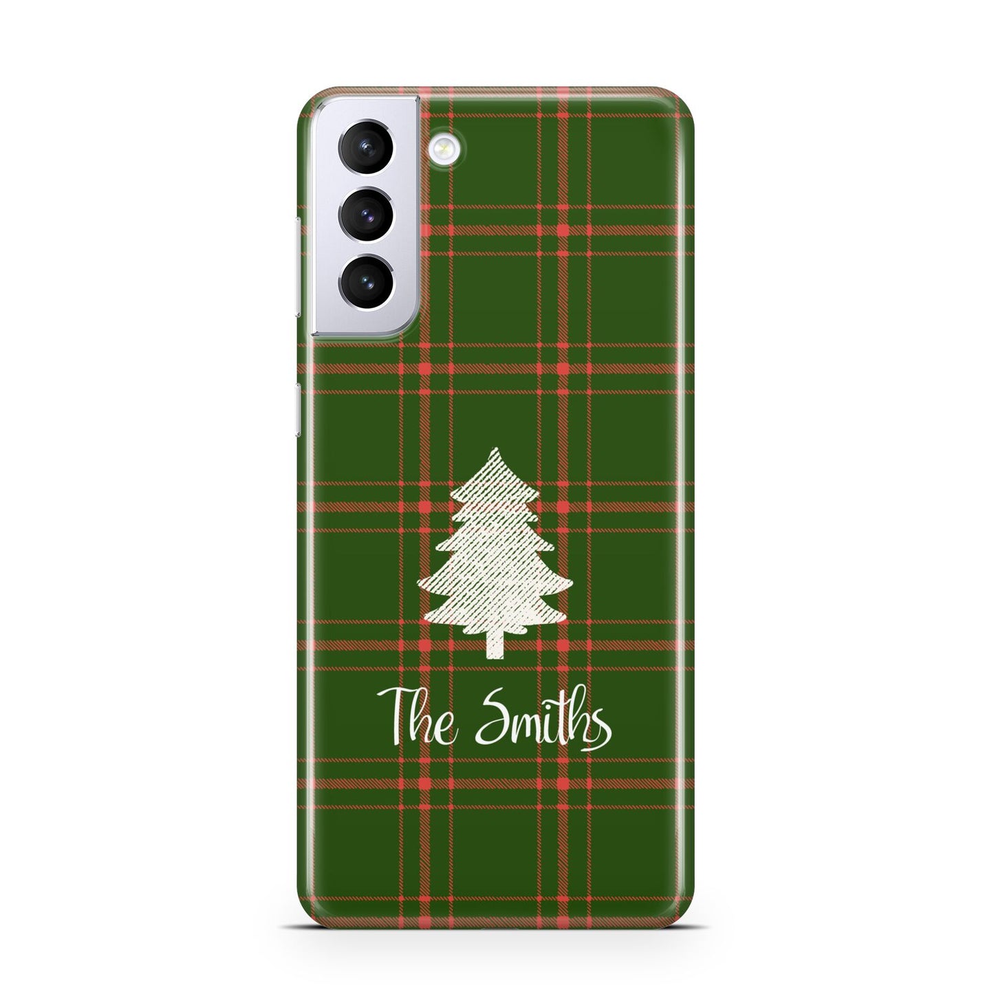 Green Tartan Christmas Tree Personalised Samsung S21 Plus Case