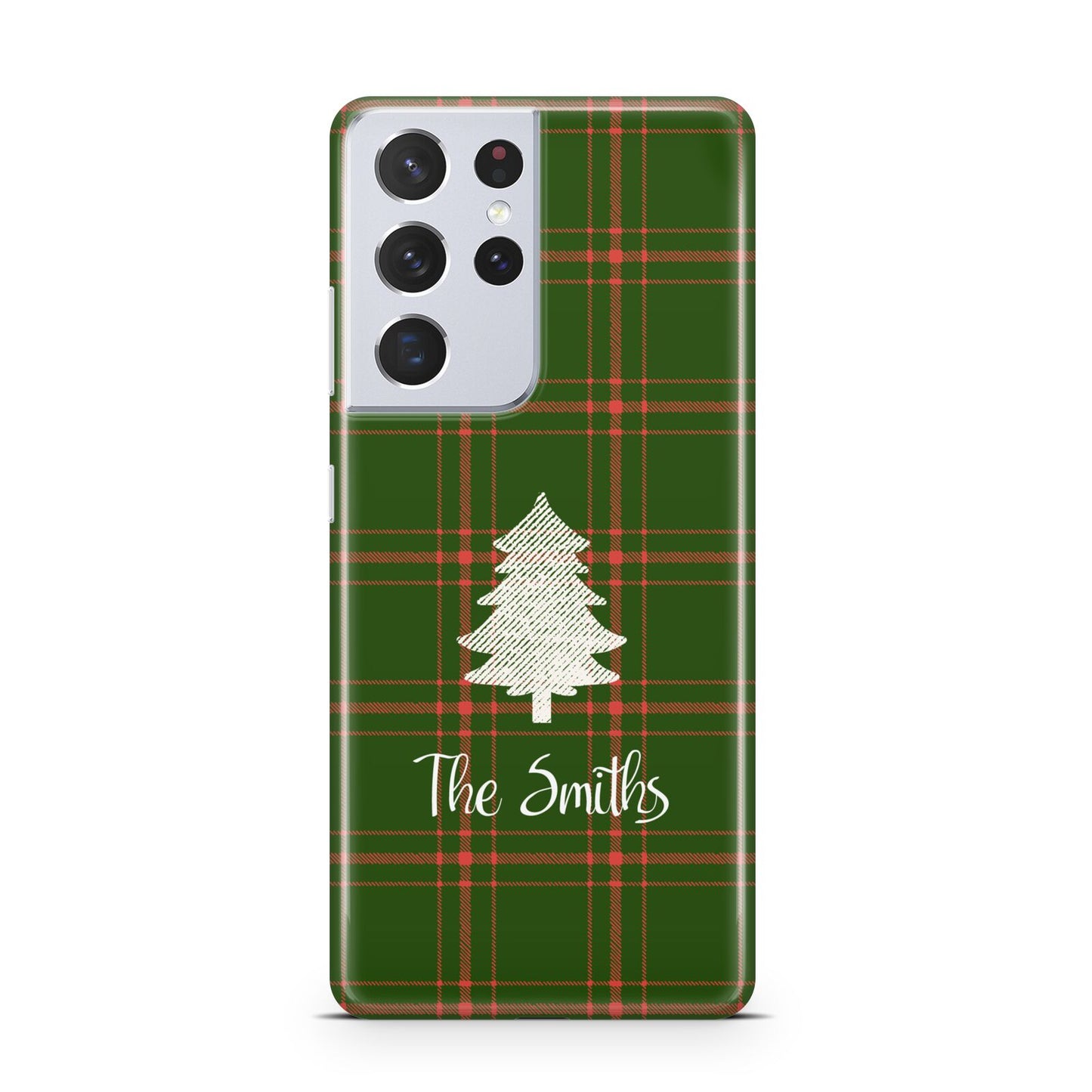 Green Tartan Christmas Tree Personalised Samsung S21 Ultra Case