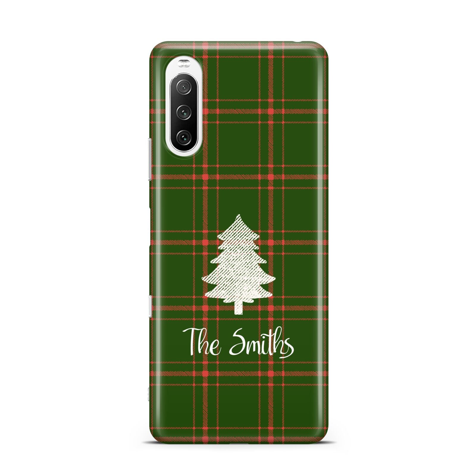 Green Tartan Christmas Tree Personalised Sony Xperia 10 III Case