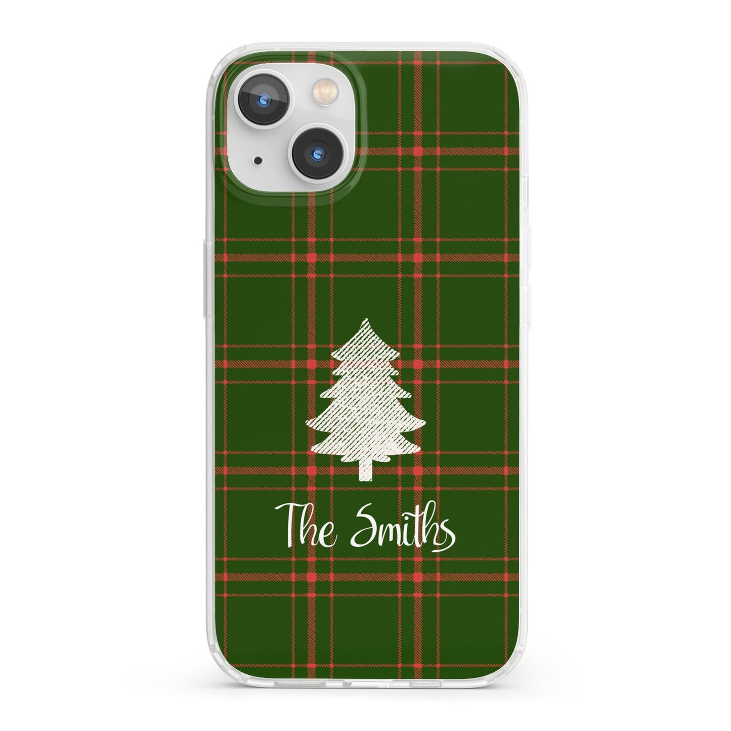 Green Tartan Christmas Tree Personalised iPhone 13 Clear Bumper Case