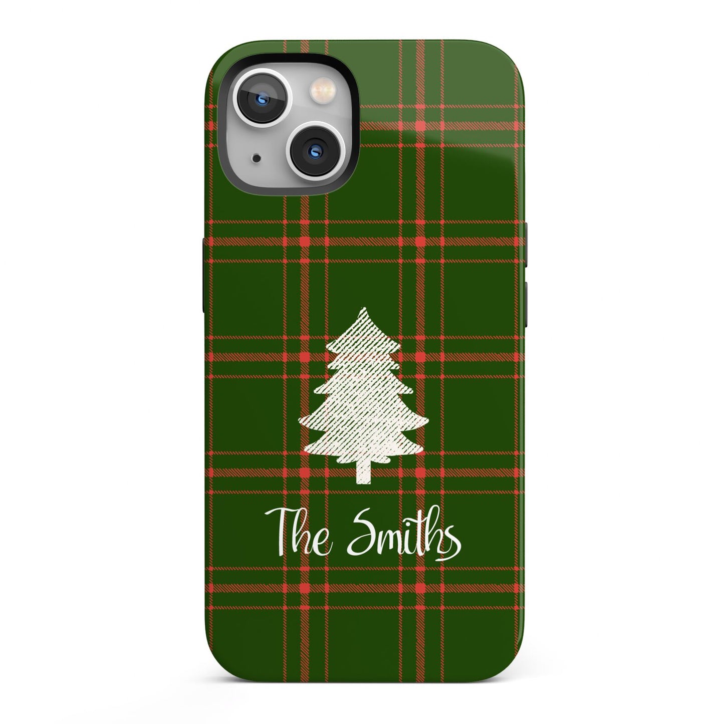 Green Tartan Christmas Tree Personalised iPhone 13 Full Wrap 3D Tough Case