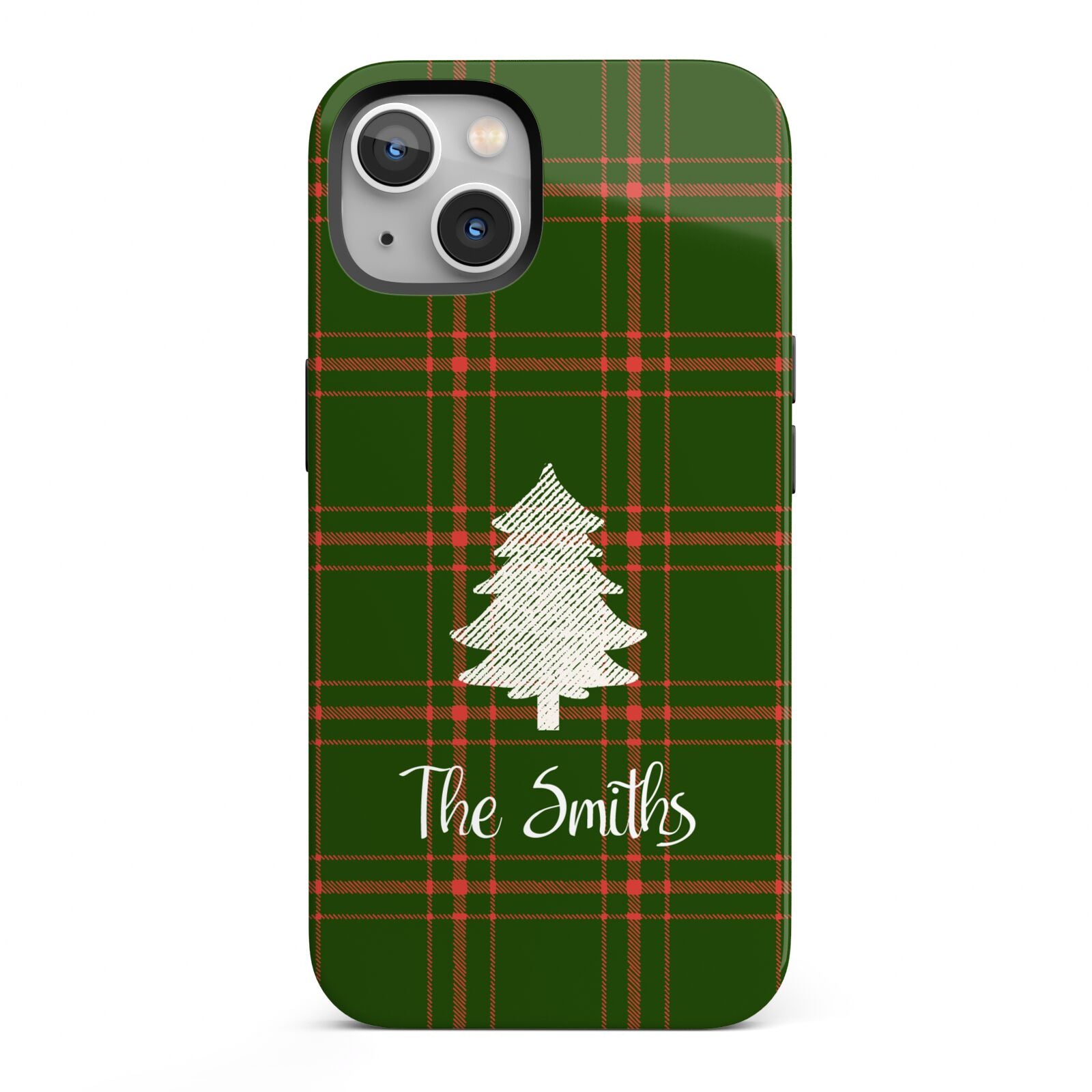 Green Tartan Christmas Tree Personalised iPhone 13 Full Wrap 3D Tough Case