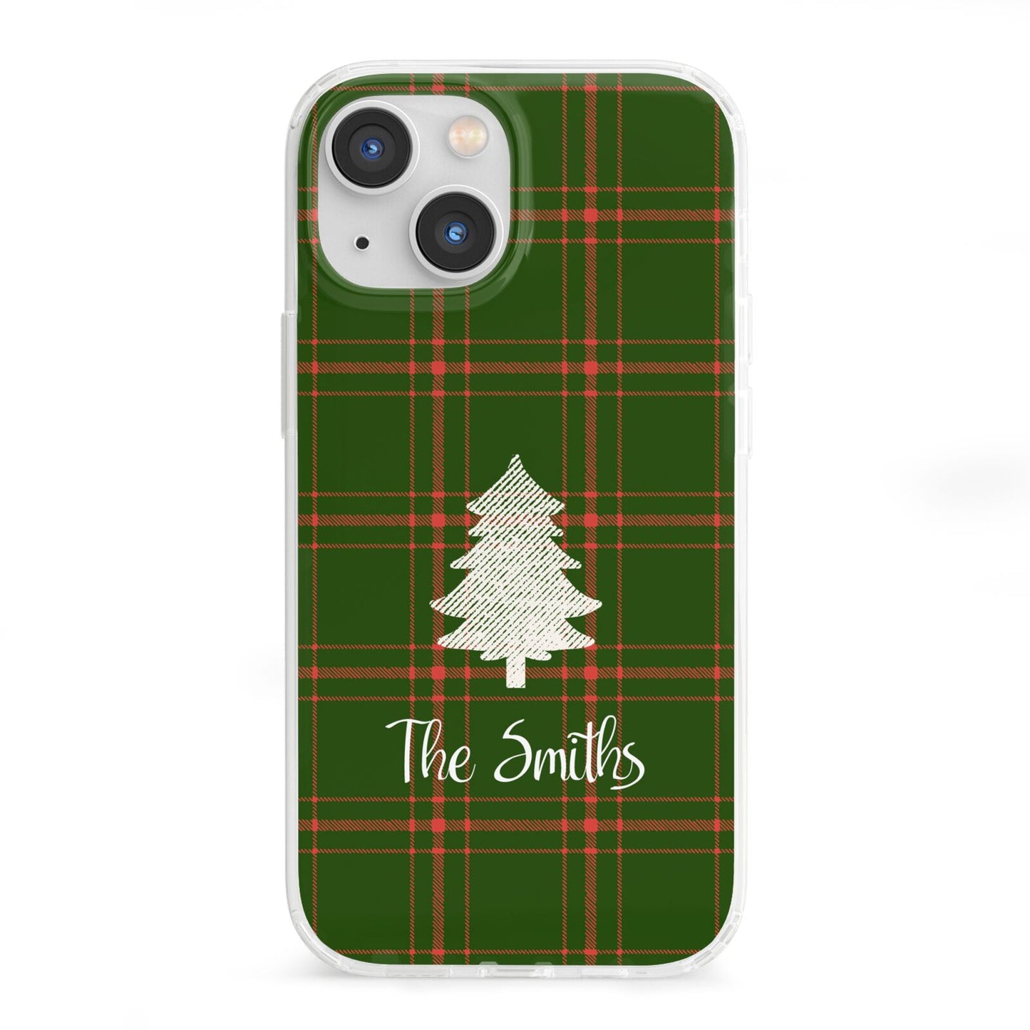 Green Tartan Christmas Tree Personalised iPhone 13 Mini Clear Bumper Case