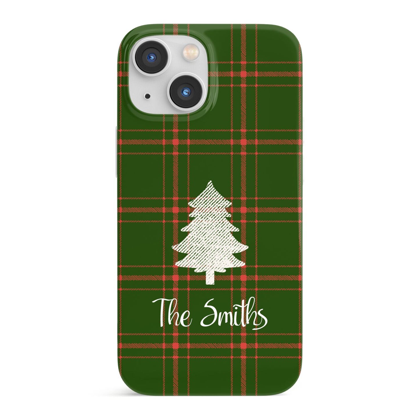 Green Tartan Christmas Tree Personalised iPhone 13 Mini Full Wrap 3D Snap Case