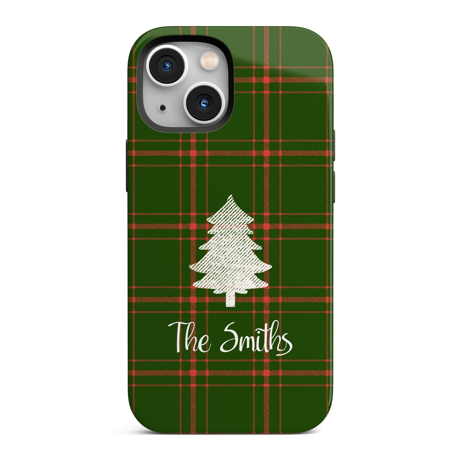 Green Tartan Christmas Tree Personalised iPhone 13 Mini Full Wrap 3D Tough Case