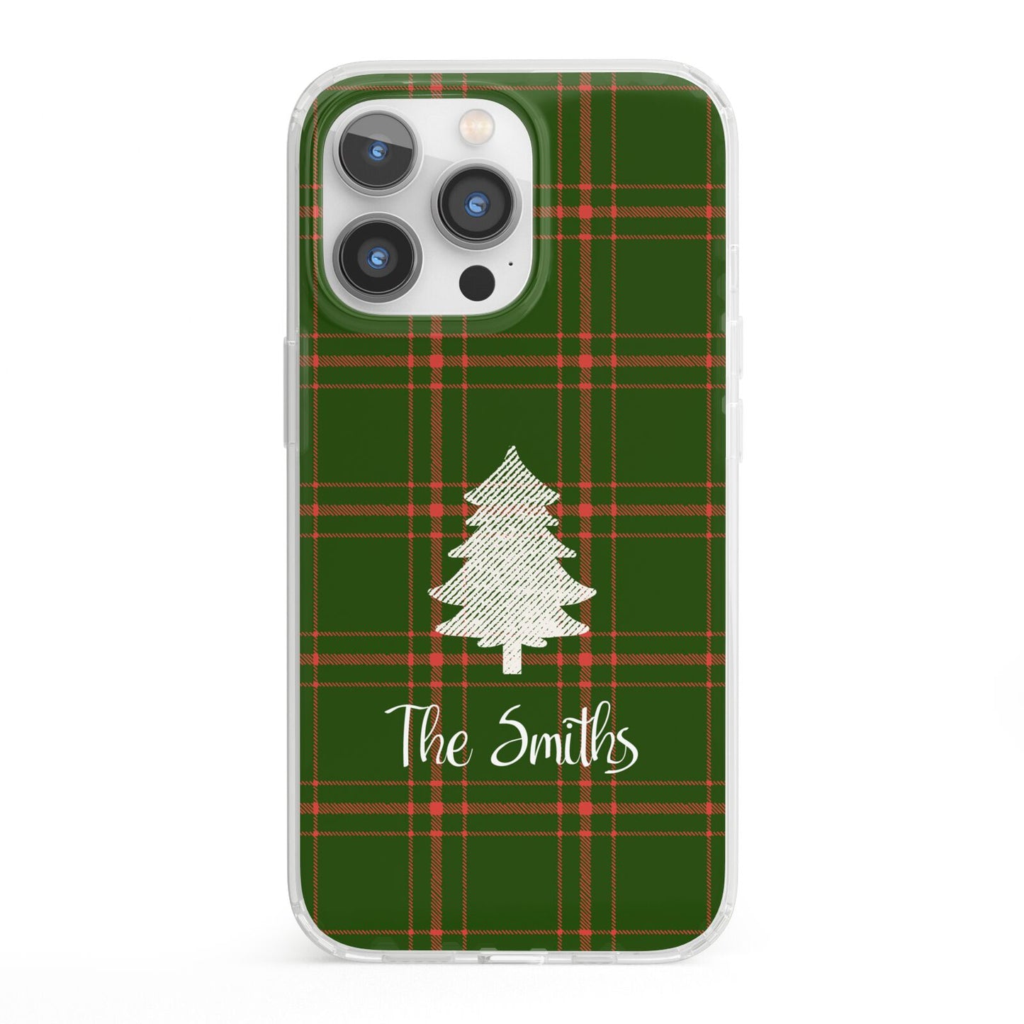 Green Tartan Christmas Tree Personalised iPhone 13 Pro Clear Bumper Case