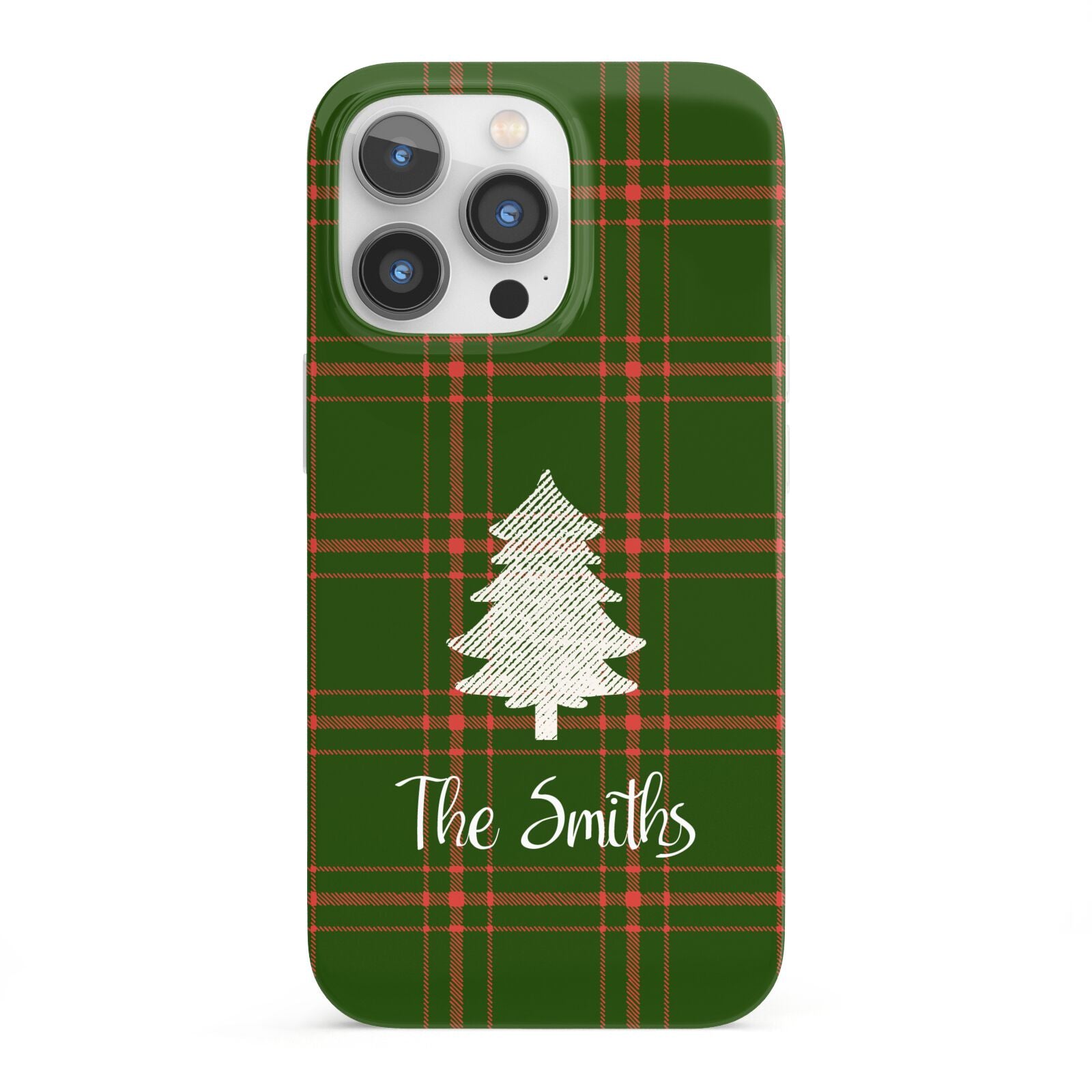 Green Tartan Christmas Tree Personalised iPhone 13 Pro Full Wrap 3D Snap Case