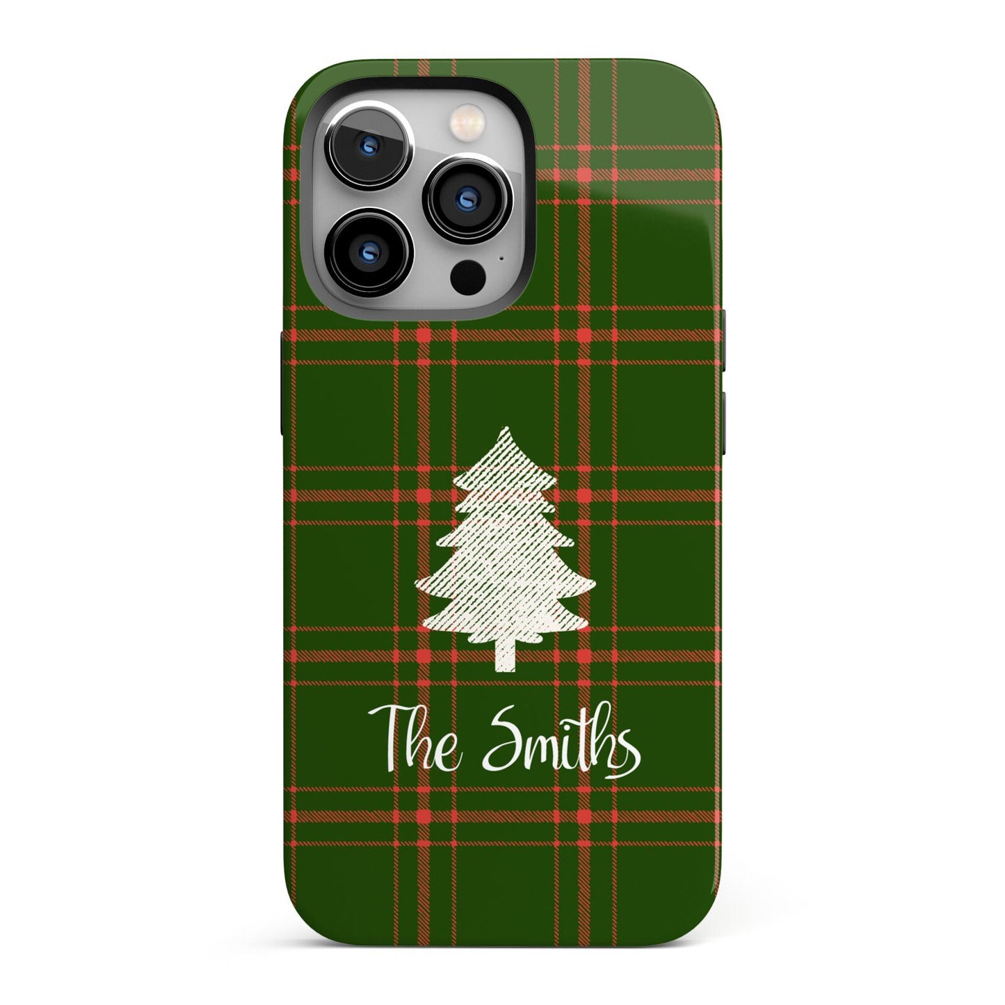 Green Tartan Christmas Tree Personalised iPhone 13 Pro Full Wrap 3D Tough Case