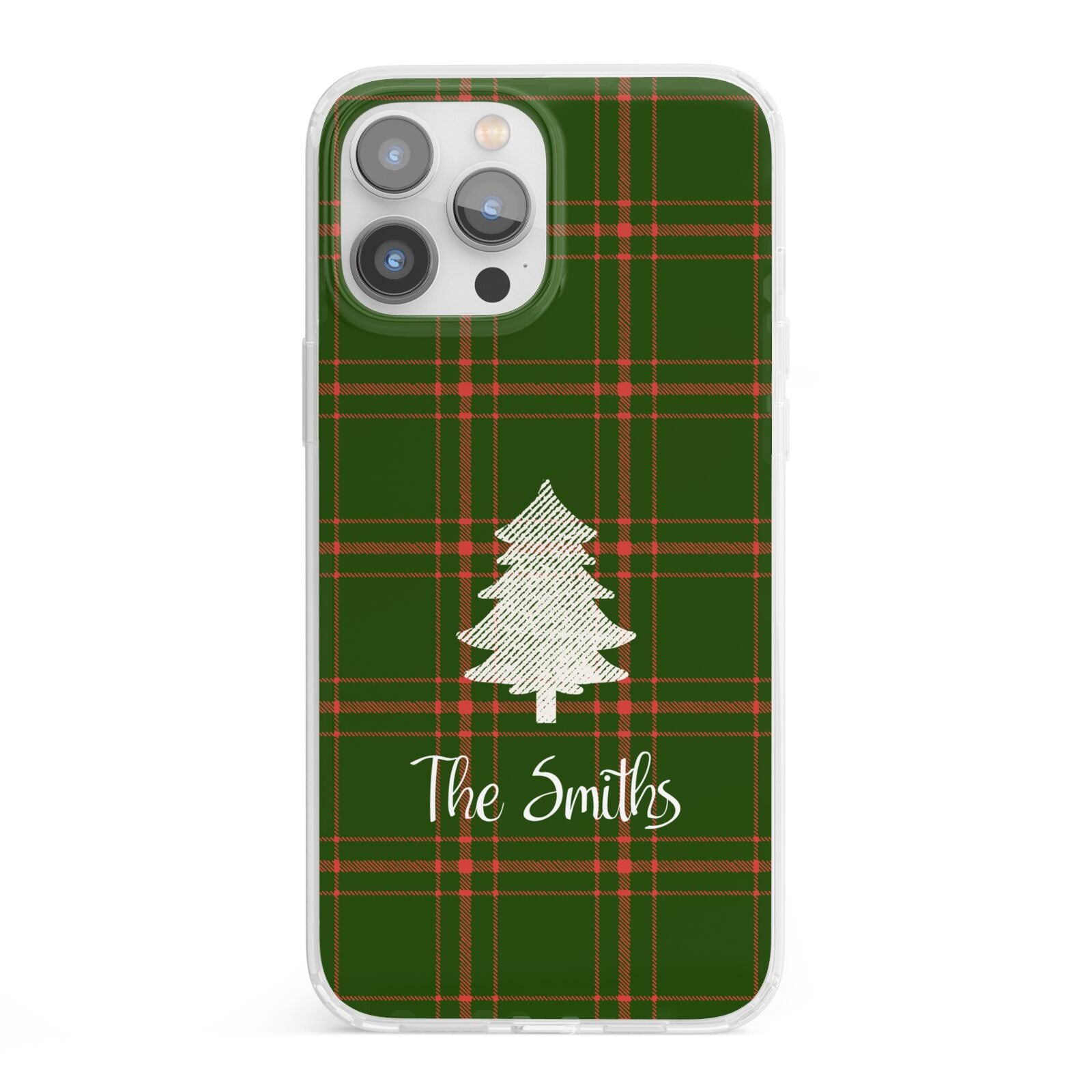 Green Tartan Christmas Tree Personalised iPhone 13 Pro Max Clear Bumper Case