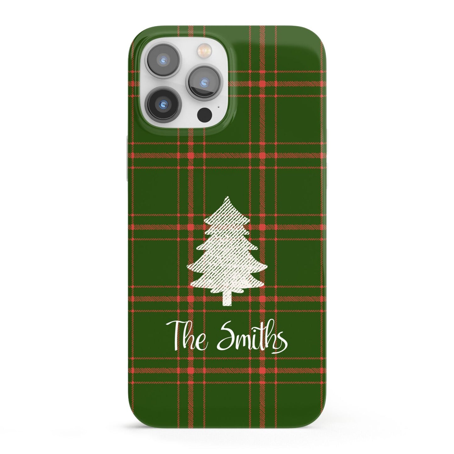 Green Tartan Christmas Tree Personalised iPhone 13 Pro Max Full Wrap 3D Snap Case