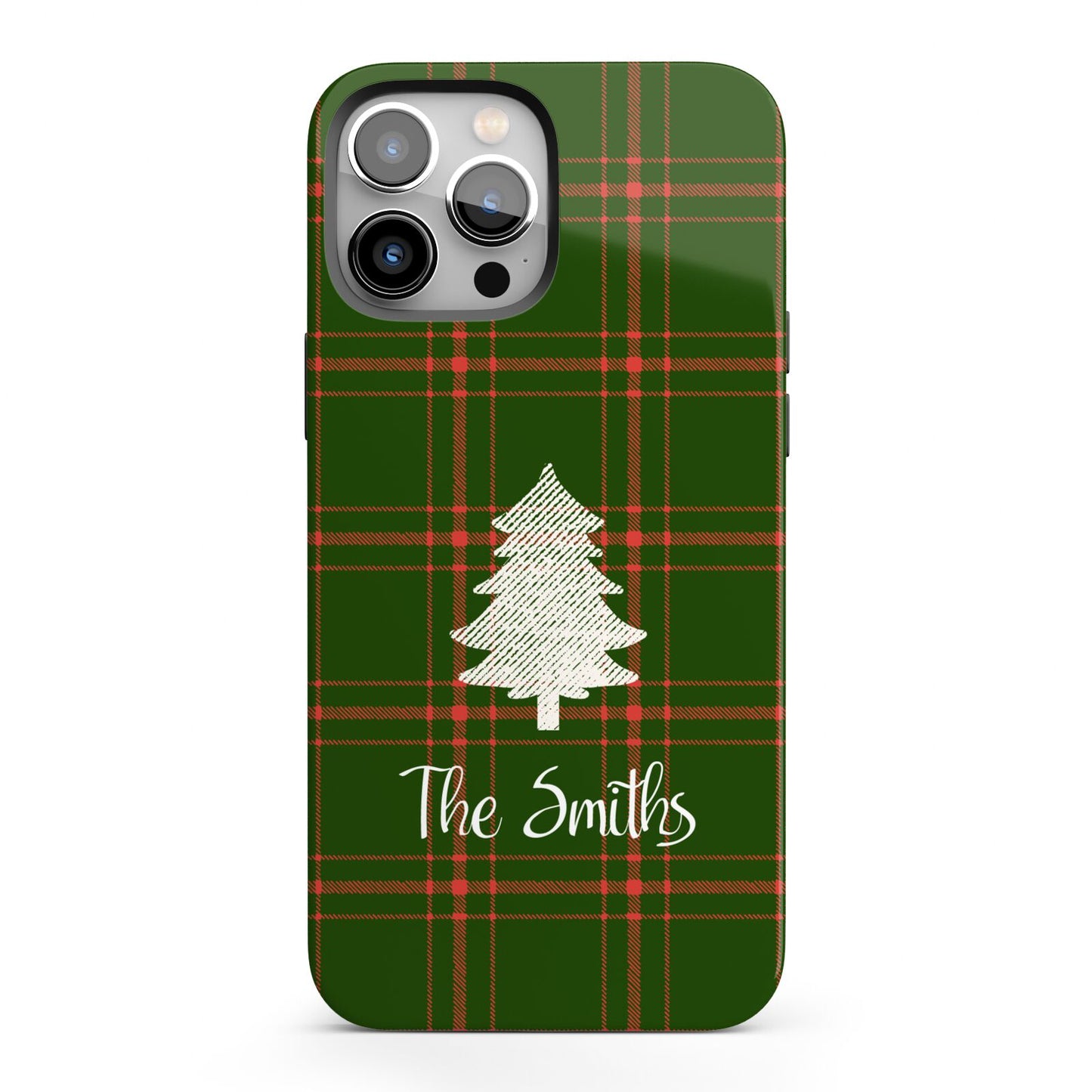 Green Tartan Christmas Tree Personalised iPhone 13 Pro Max Full Wrap 3D Tough Case