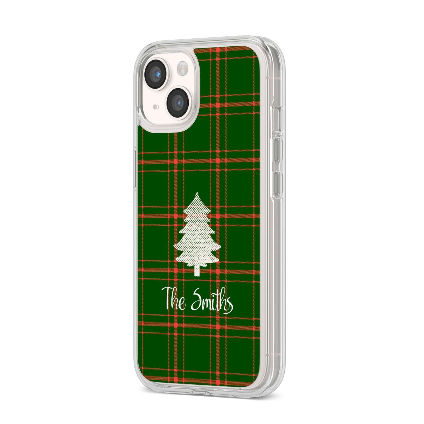 Green Tartan Christmas Tree Personalised iPhone 14 Clear Tough Case Starlight Angled Image