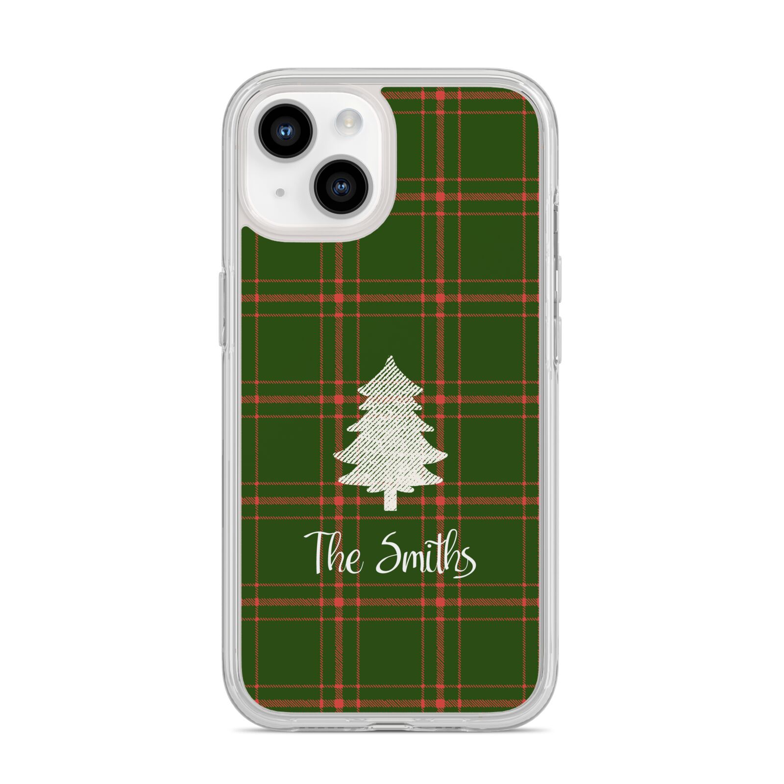 Green Tartan Christmas Tree Personalised iPhone 14 Clear Tough Case Starlight