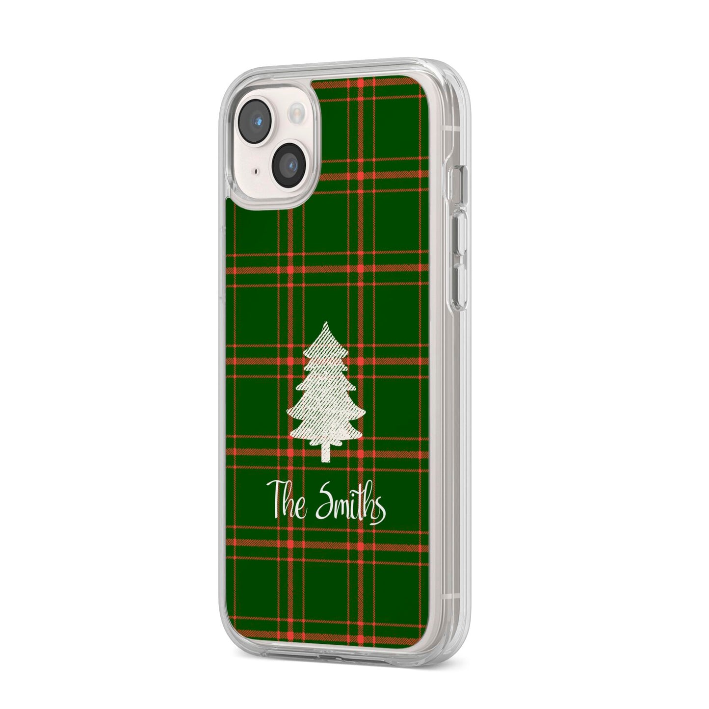 Green Tartan Christmas Tree Personalised iPhone 14 Plus Clear Tough Case Starlight Angled Image