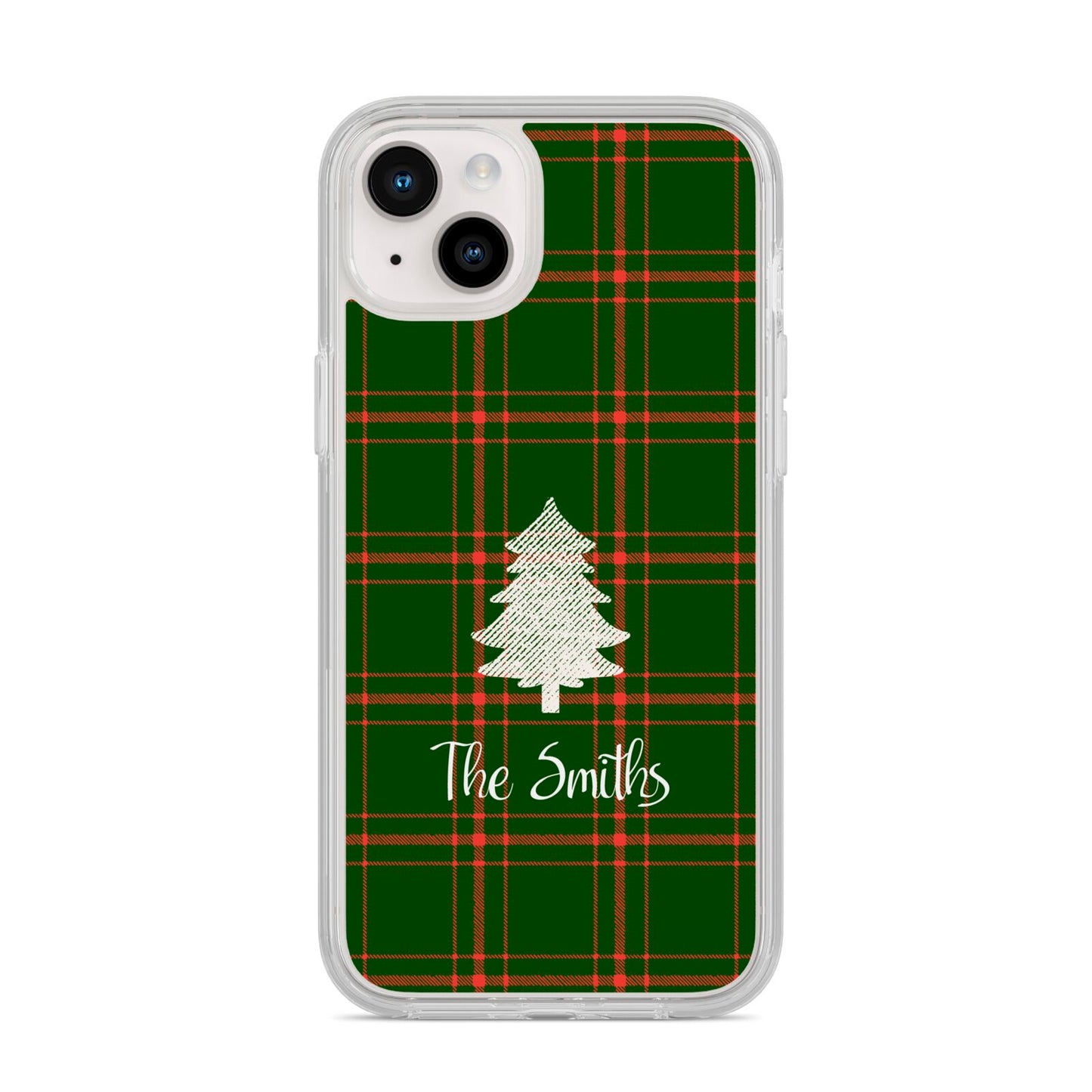 Green Tartan Christmas Tree Personalised iPhone 14 Plus Clear Tough Case Starlight