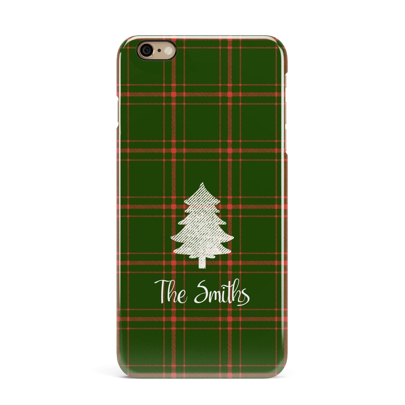 Green Tartan Christmas Tree Personalised iPhone 6 Plus 3D Snap Case on Gold Phone