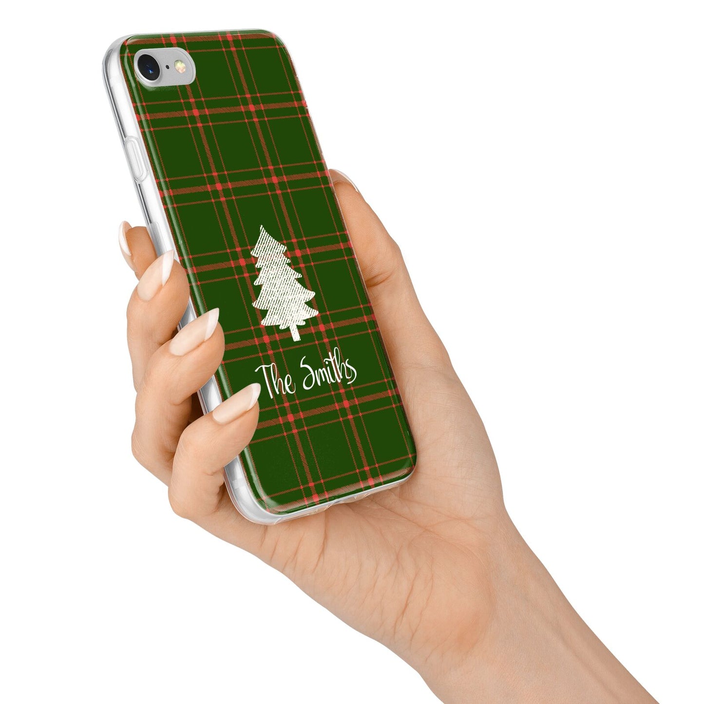 Green Tartan Christmas Tree Personalised iPhone 7 Bumper Case on Silver iPhone Alternative Image