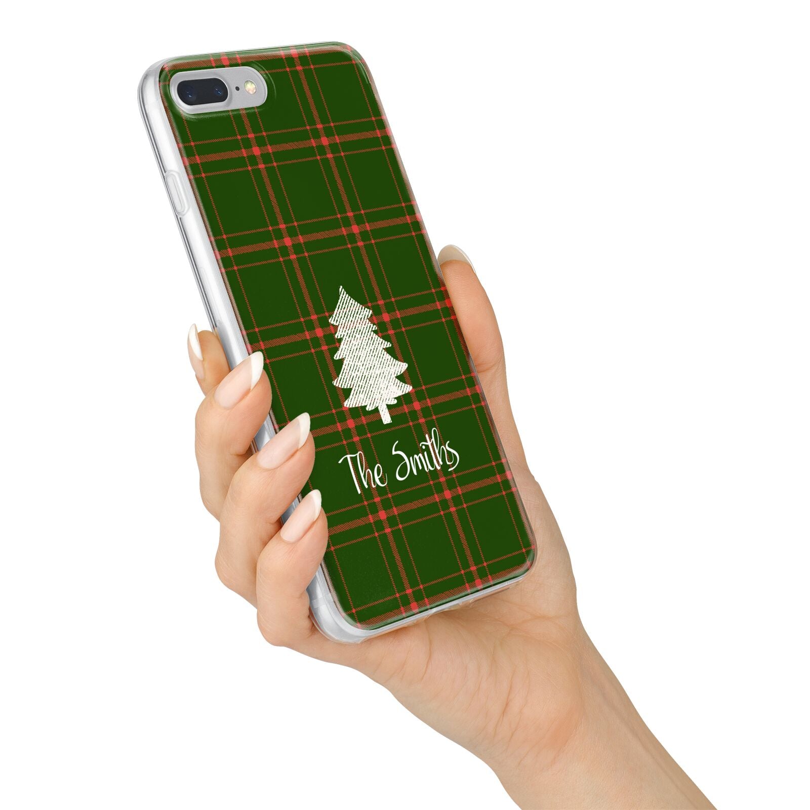 Green Tartan Christmas Tree Personalised iPhone 7 Plus Bumper Case on Silver iPhone Alternative Image