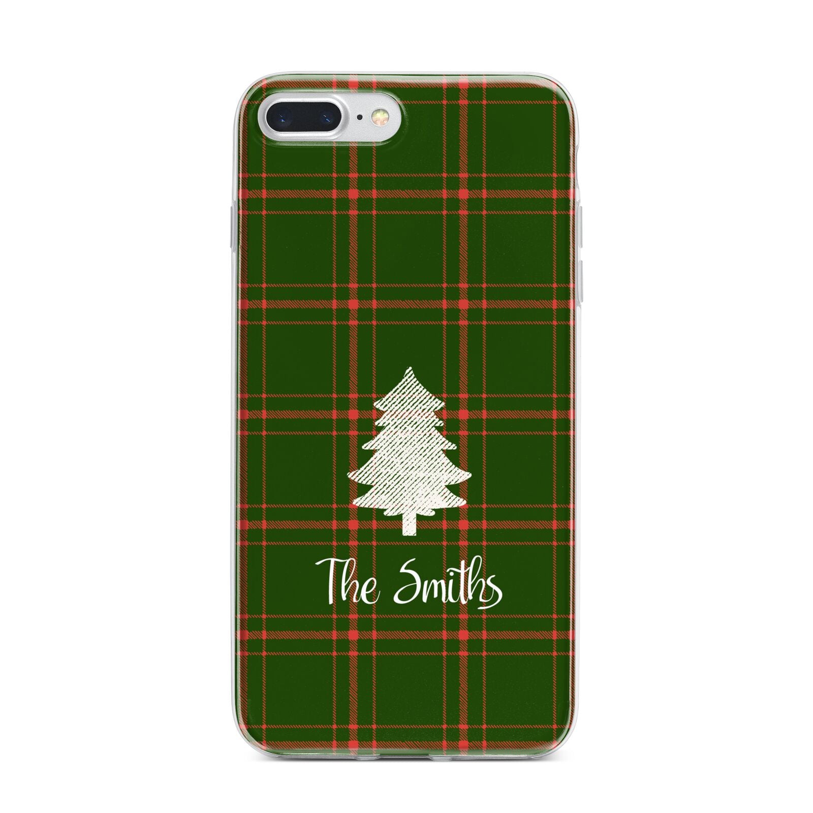 Green Tartan Christmas Tree Personalised iPhone 7 Plus Bumper Case on Silver iPhone