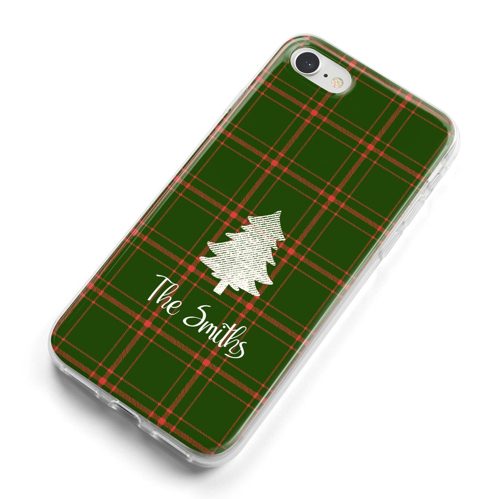 Green Tartan Christmas Tree Personalised iPhone 8 Bumper Case on Silver iPhone Alternative Image