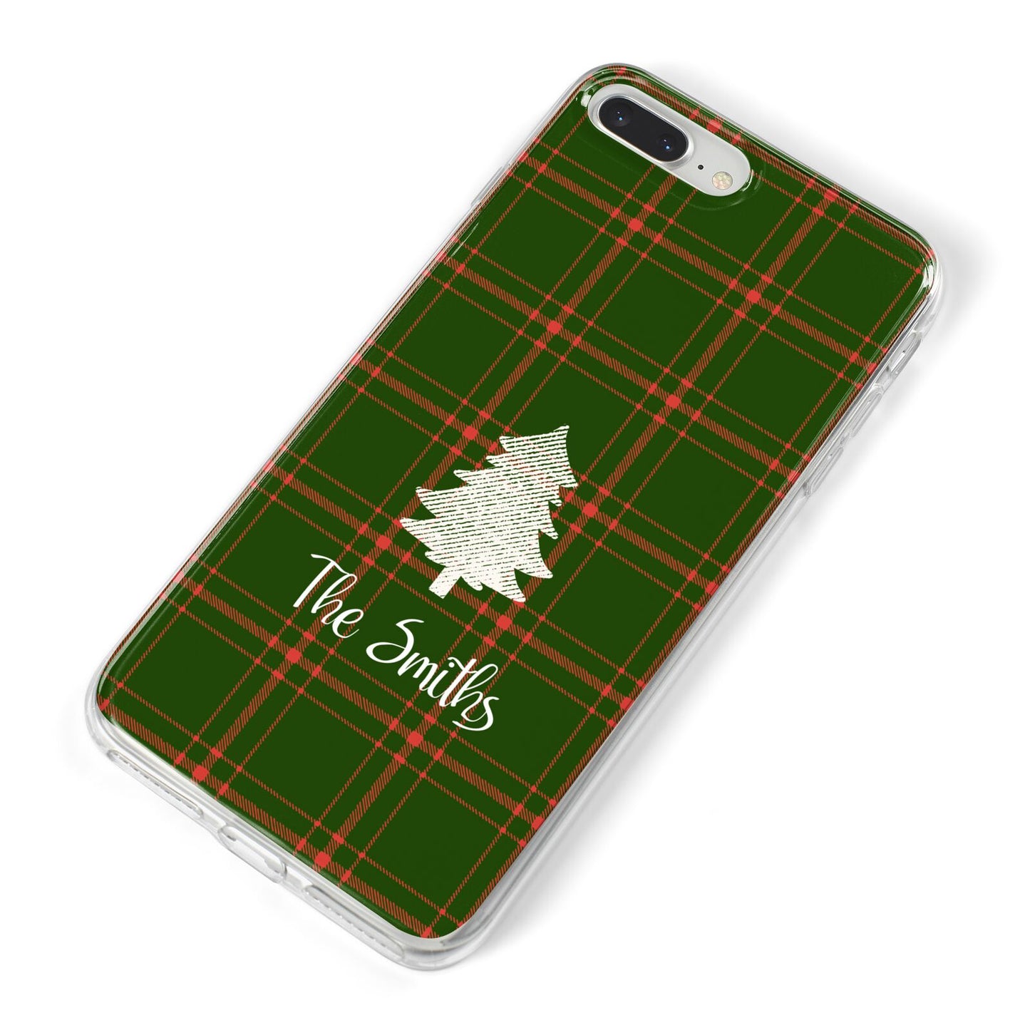 Green Tartan Christmas Tree Personalised iPhone 8 Plus Bumper Case on Silver iPhone Alternative Image