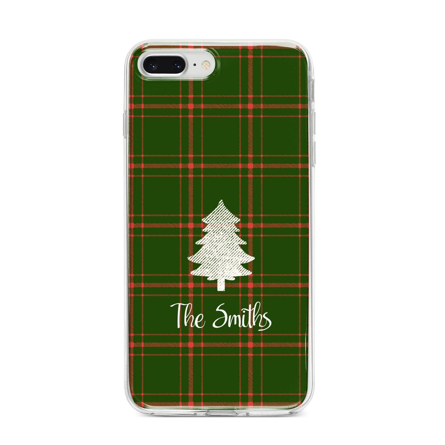 Green Tartan Christmas Tree Personalised iPhone 8 Plus Bumper Case on Silver iPhone