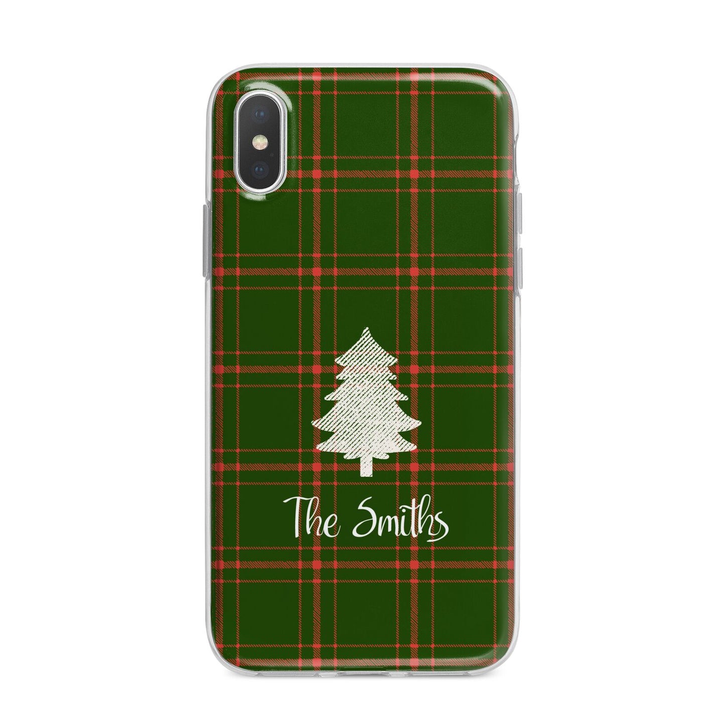 Green Tartan Christmas Tree Personalised iPhone X Bumper Case on Silver iPhone Alternative Image 1