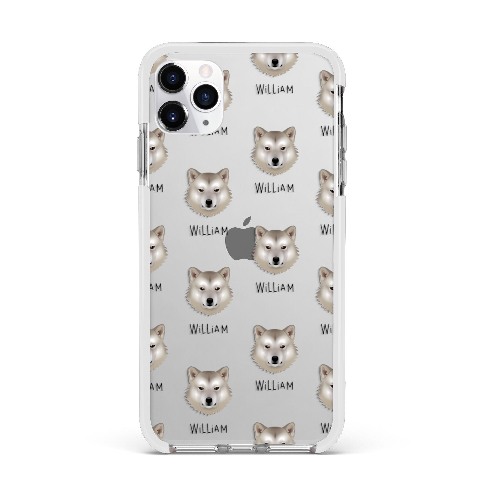 Greenland Dog Icon with Name Apple iPhone 11 Pro Max in Silver with White Impact Case