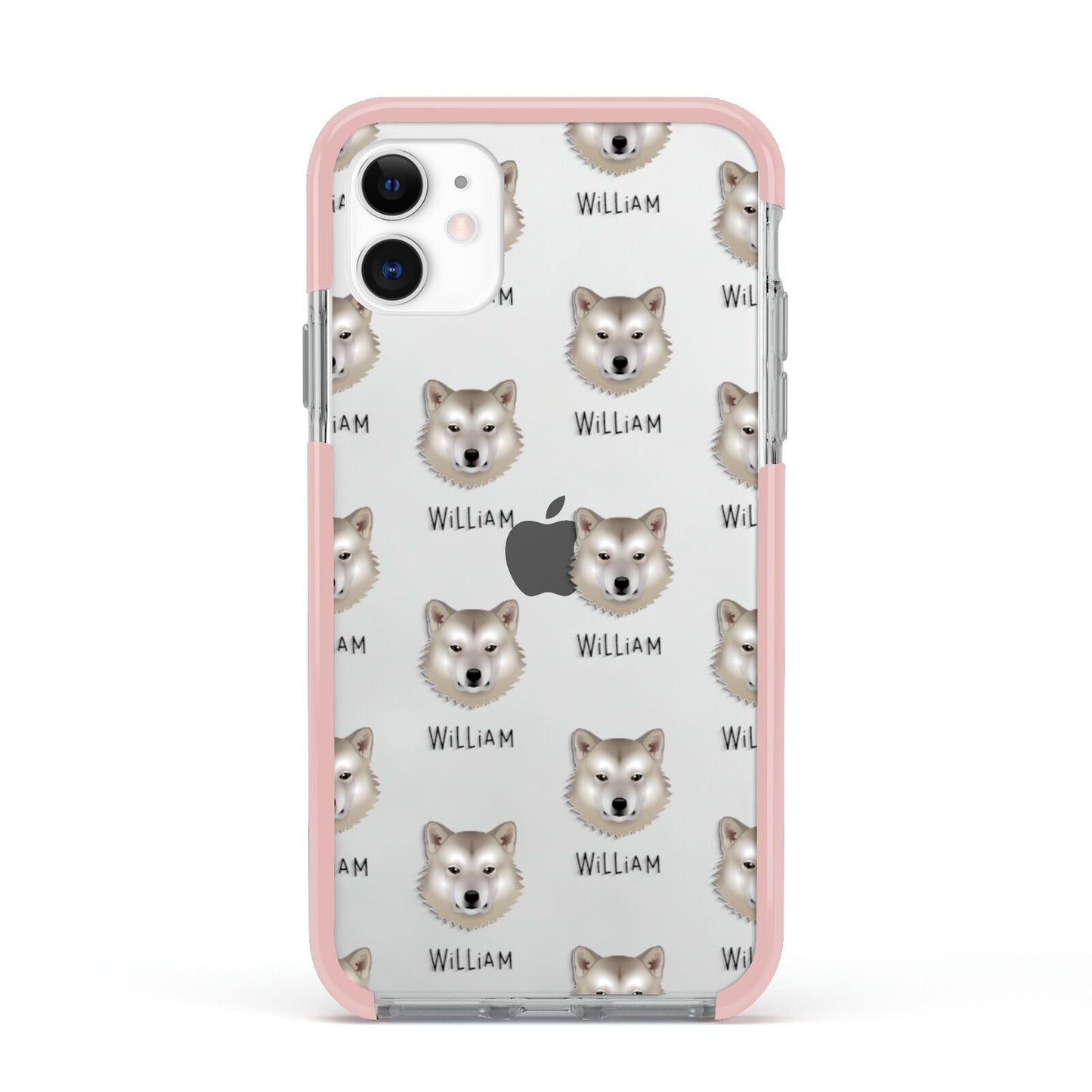 Greenland Dog Icon with Name Apple iPhone 11 in White with Pink Impact Case