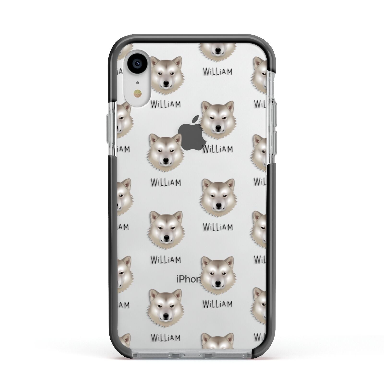 Greenland Dog Icon with Name Apple iPhone XR Impact Case Black Edge on Silver Phone