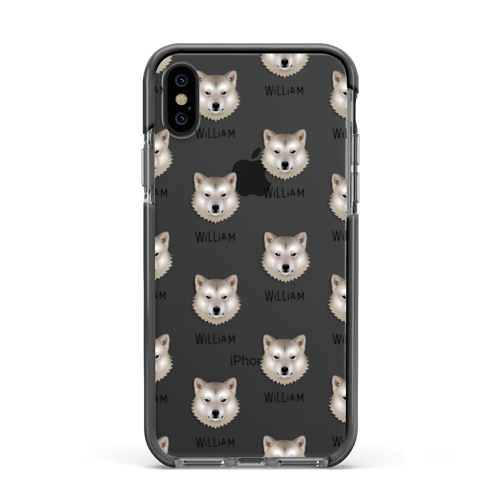 Greenland Dog Icon with Name Apple iPhone Xs Impact Case Black Edge on Black Phone