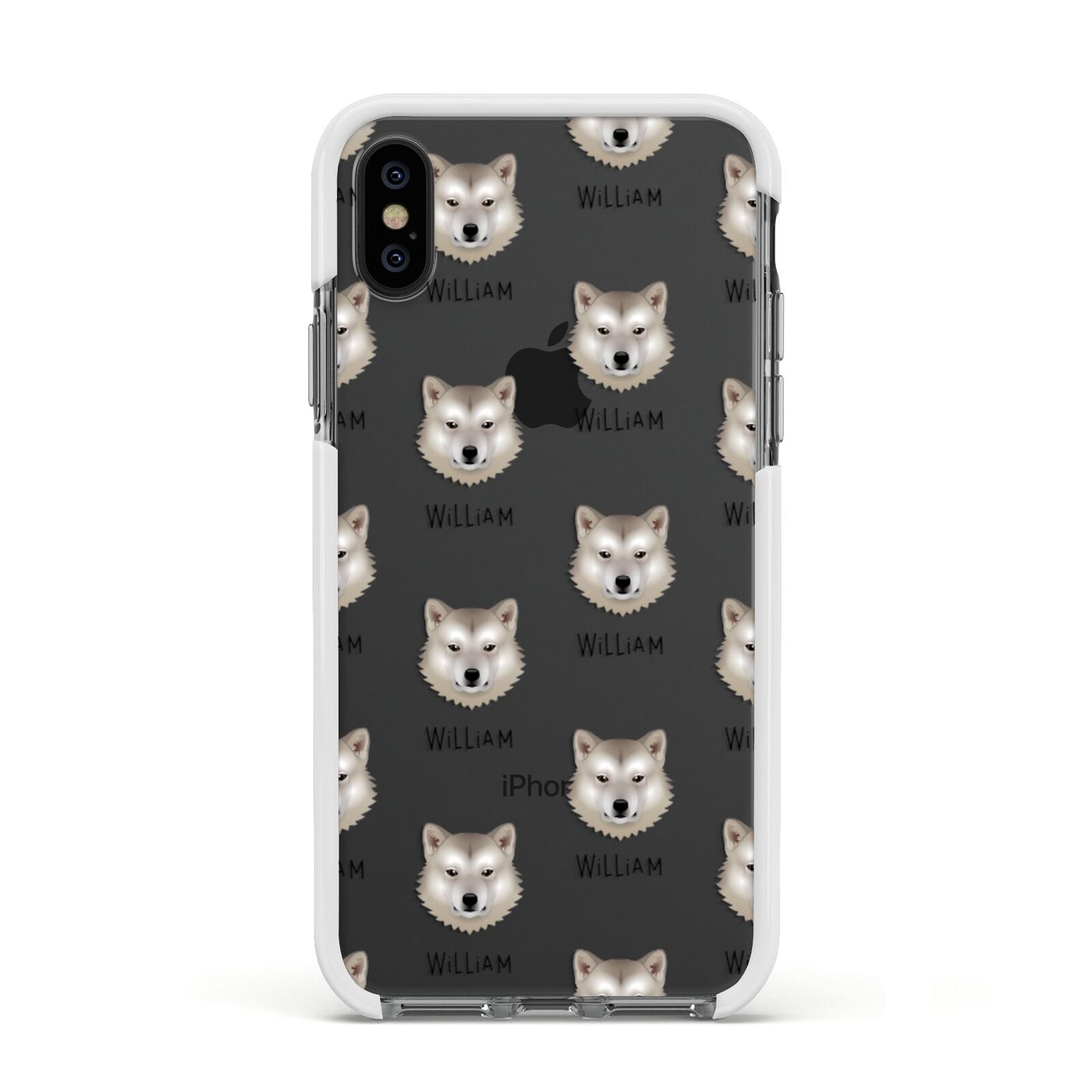 Greenland Dog Icon with Name Apple iPhone Xs Impact Case White Edge on Black Phone