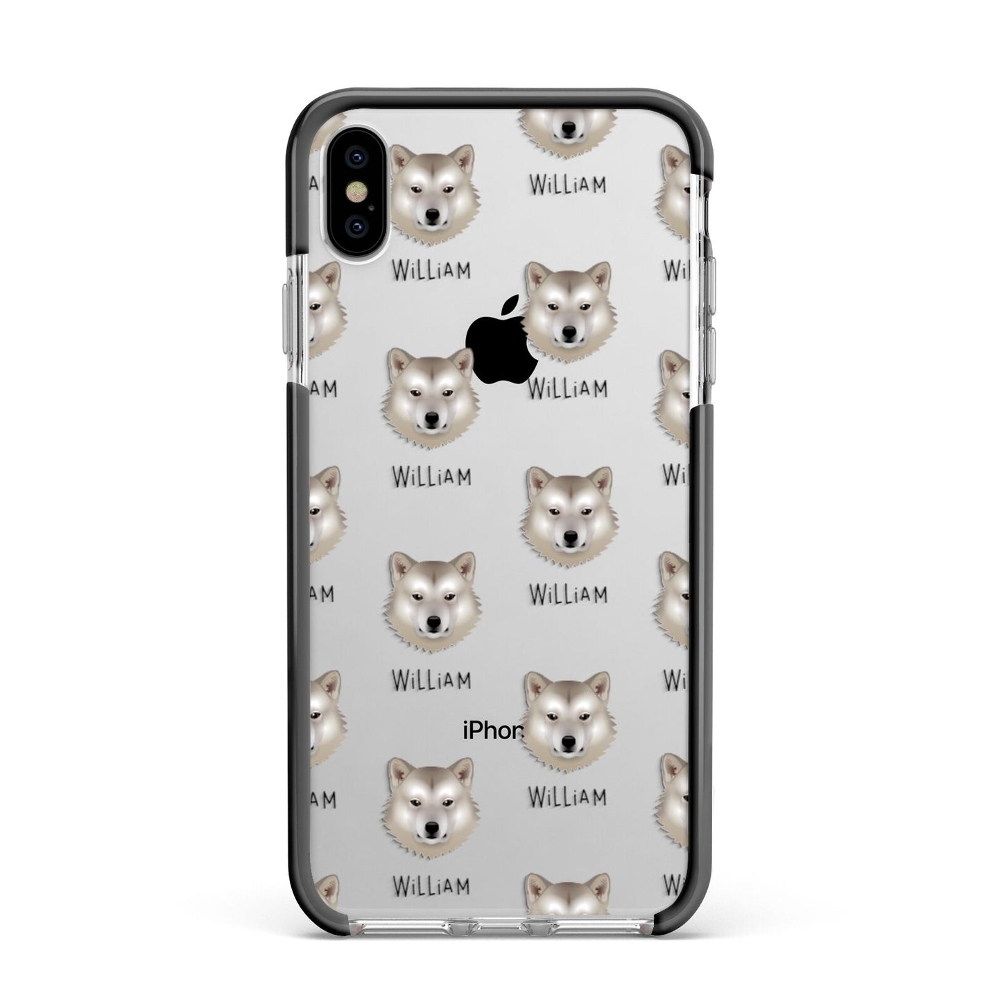 Greenland Dog Icon with Name Apple iPhone Xs Max Impact Case Black Edge on Silver Phone