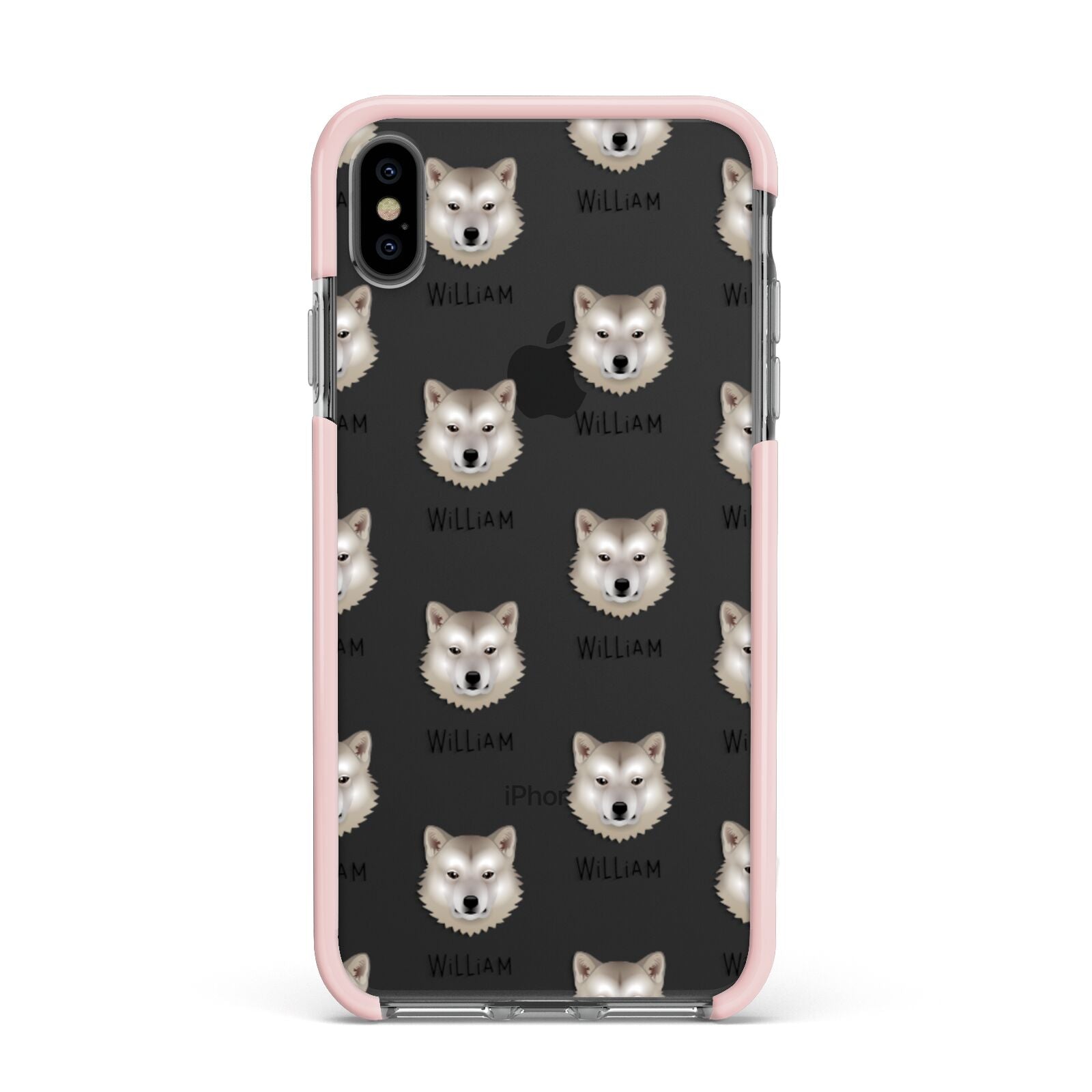 Greenland Dog Icon with Name Apple iPhone Xs Max Impact Case Pink Edge on Black Phone